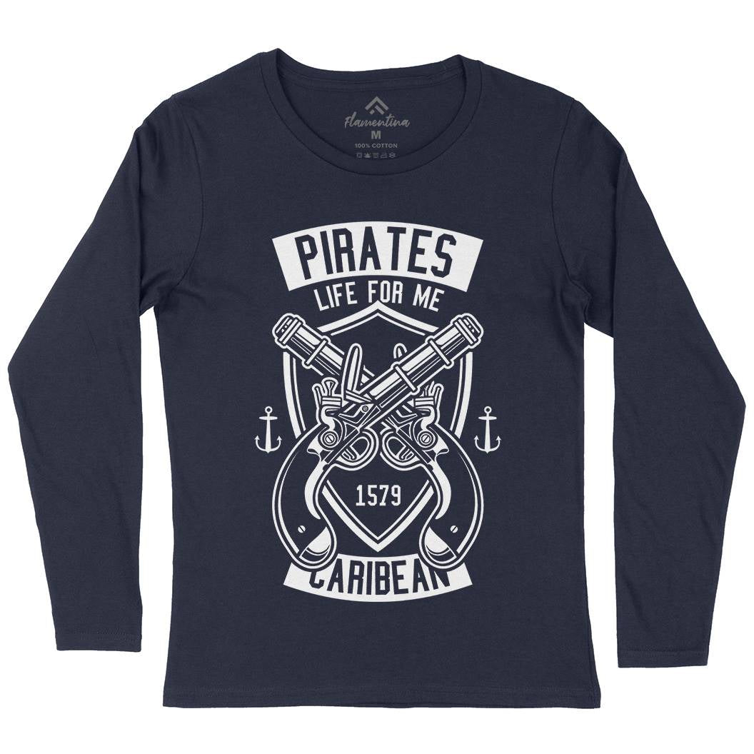 Caribbean Pirates Womens Long Sleeve T-Shirt Navy B598