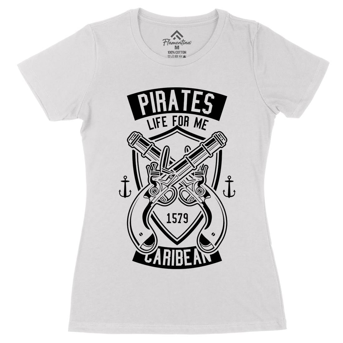 Caribbean Pirates Womens Organic Crew Neck T-Shirt Navy B598