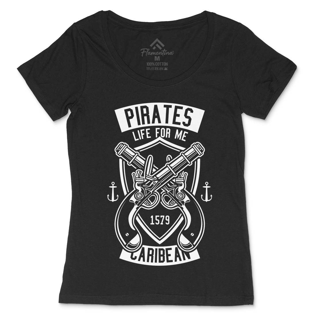 Caribbean Pirates Womens Scoop Neck T-Shirt Navy B598