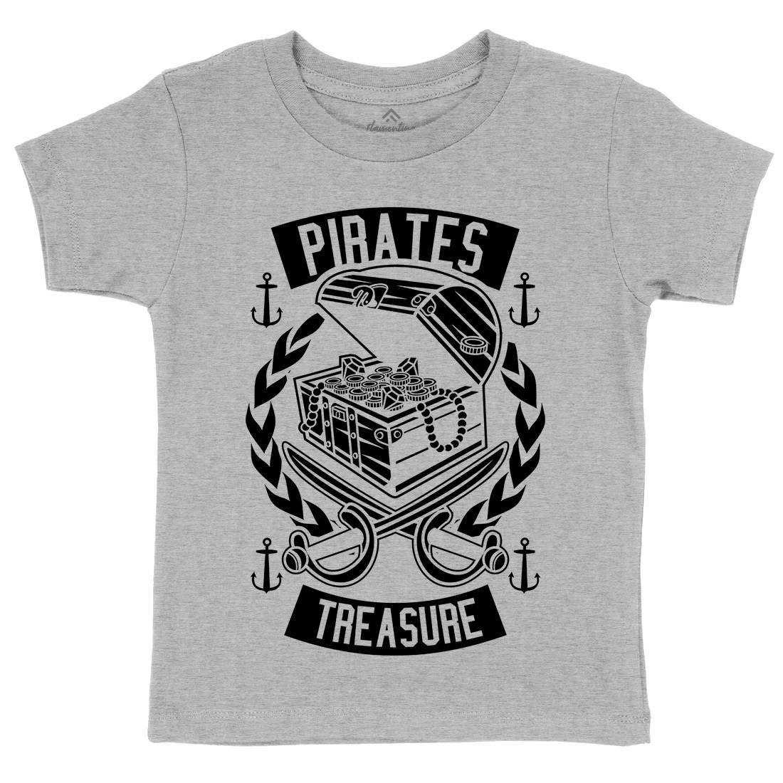 Pirates Treasure Kids Crew Neck T-Shirt Navy B600