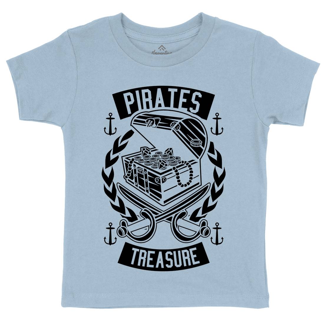 Pirates Treasure Kids Organic Crew Neck T-Shirt Navy B600