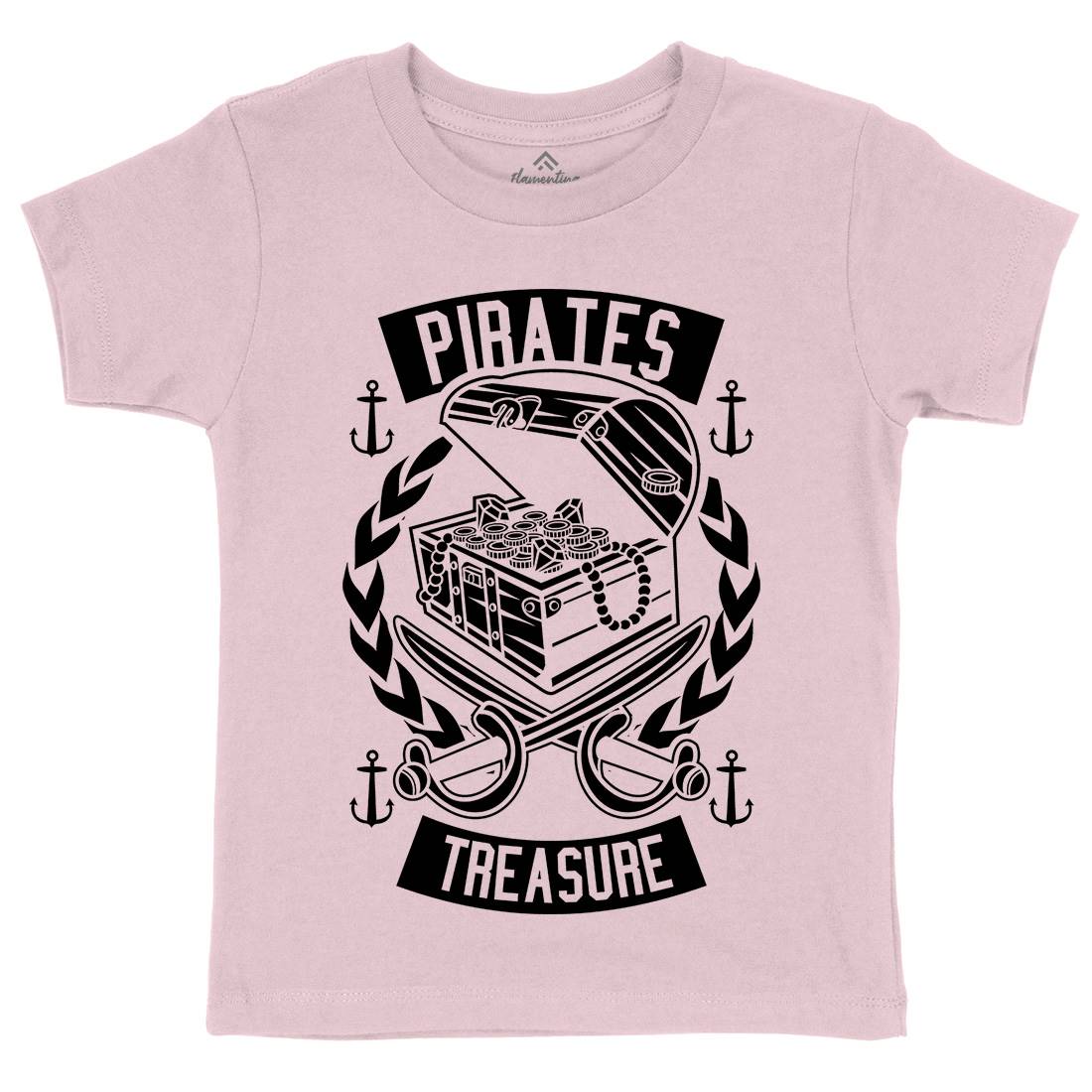 Pirates Treasure Kids Organic Crew Neck T-Shirt Navy B600