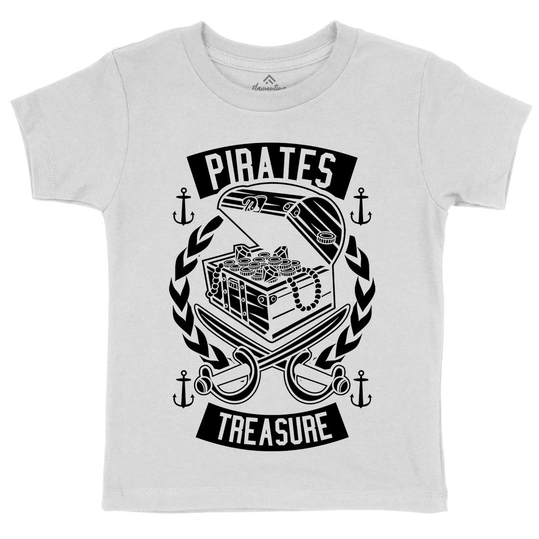 Pirates Treasure Kids Crew Neck T-Shirt Navy B600