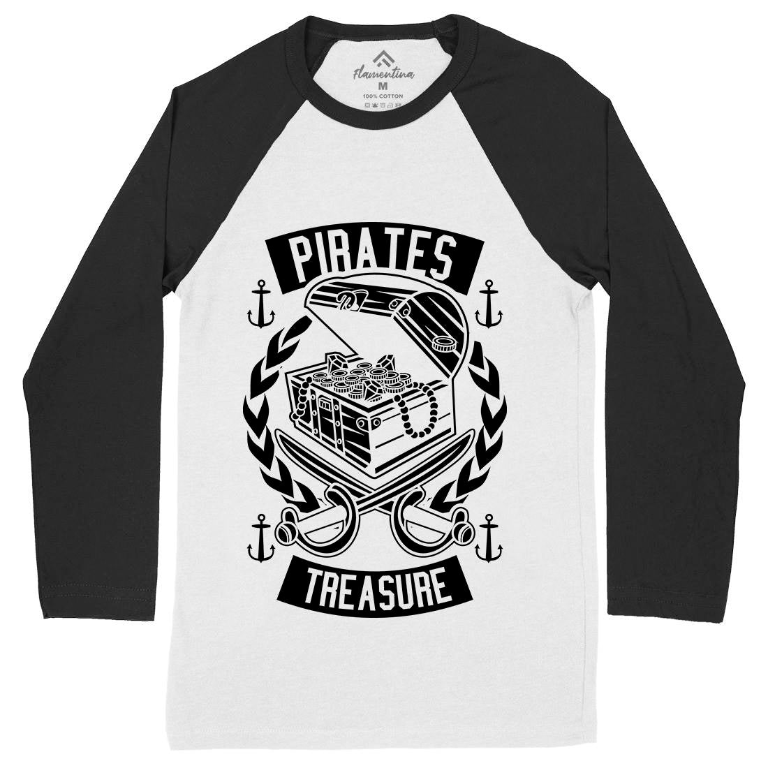 Pirates Treasure Mens Long Sleeve Baseball T-Shirt Navy B600