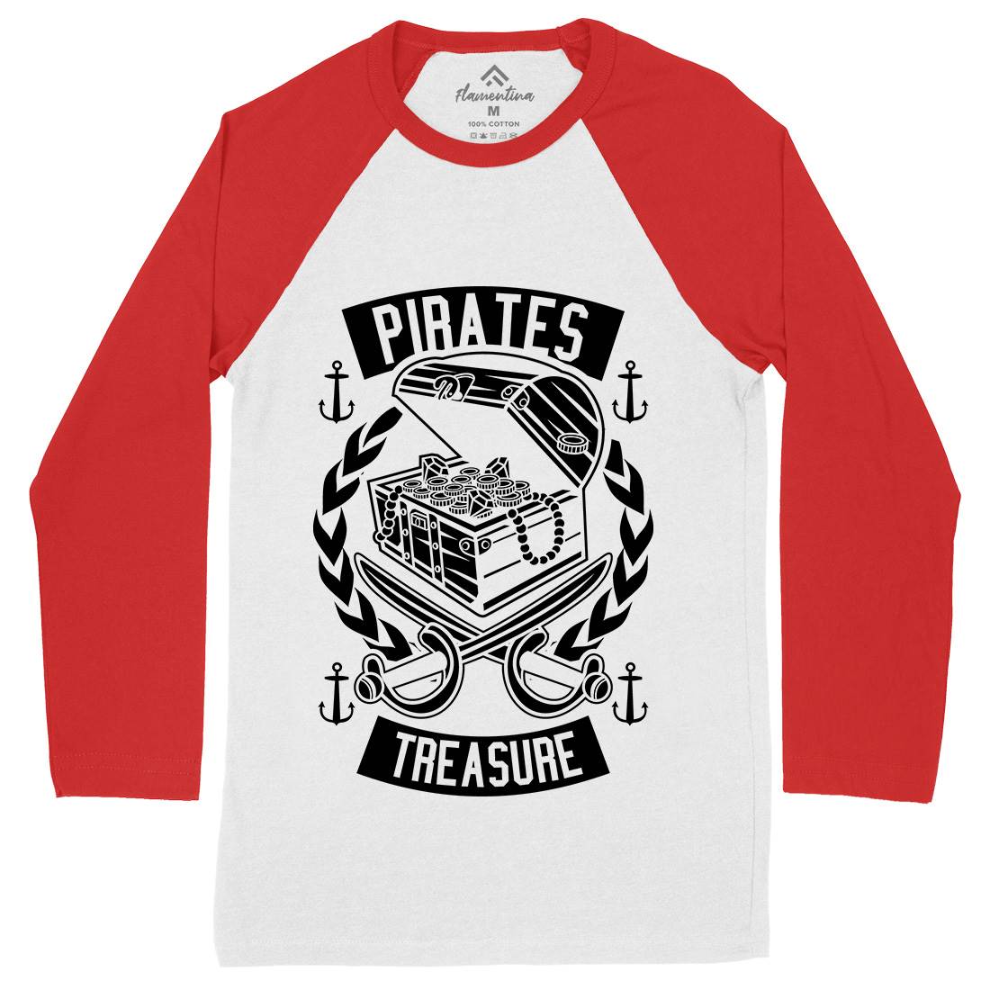 Pirates Treasure Mens Long Sleeve Baseball T-Shirt Navy B600