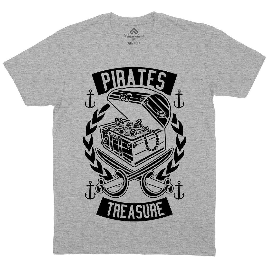 Pirates Treasure Mens Crew Neck T-Shirt Navy B600