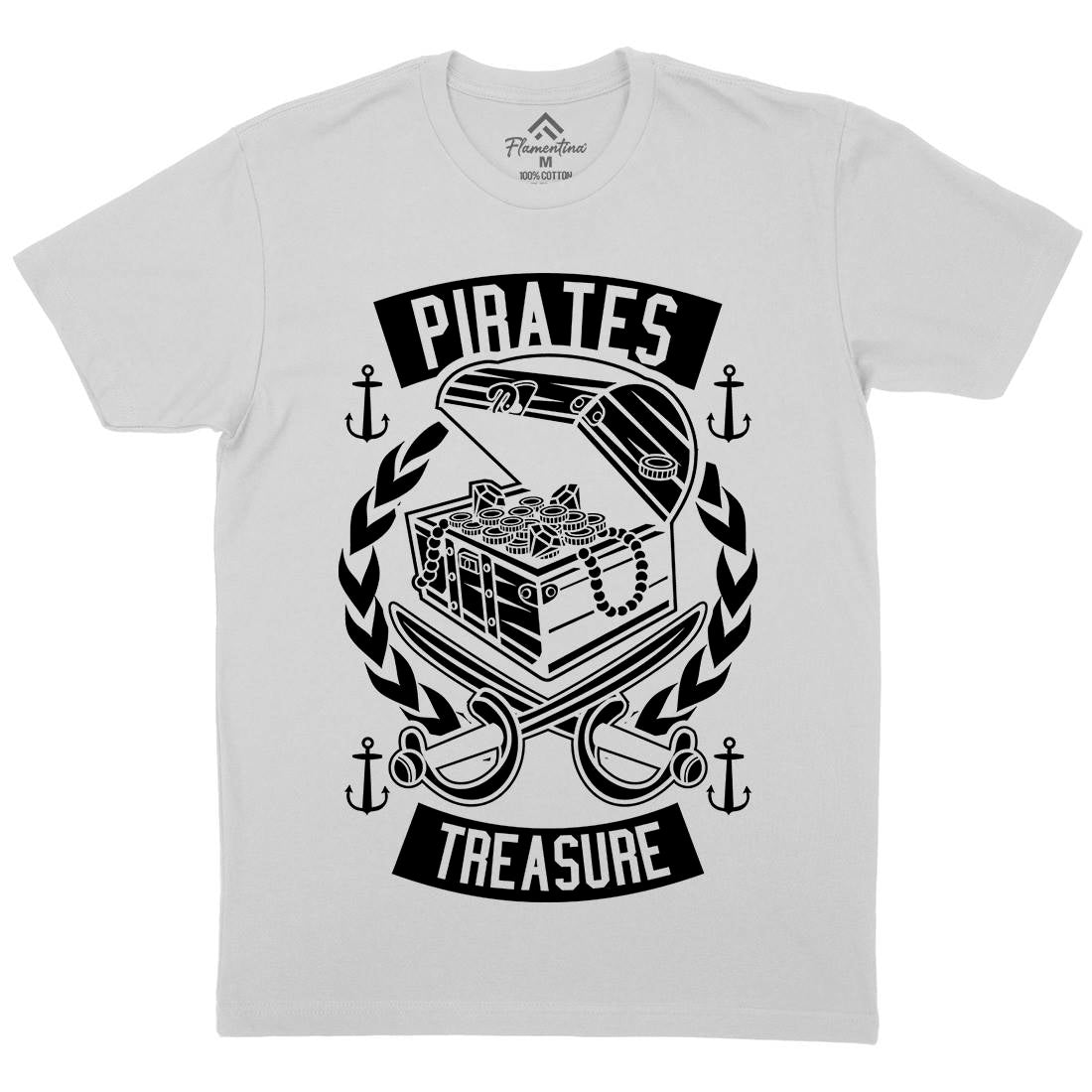 Pirates Treasure Mens Crew Neck T-Shirt Navy B600