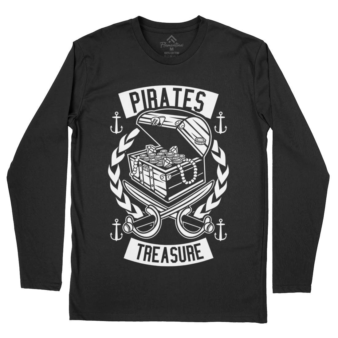 Pirates Treasure Mens Long Sleeve T-Shirt Navy B600