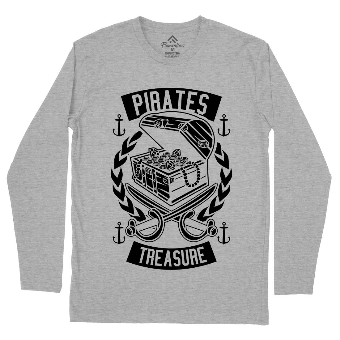 Pirates Treasure Mens Long Sleeve T-Shirt Navy B600