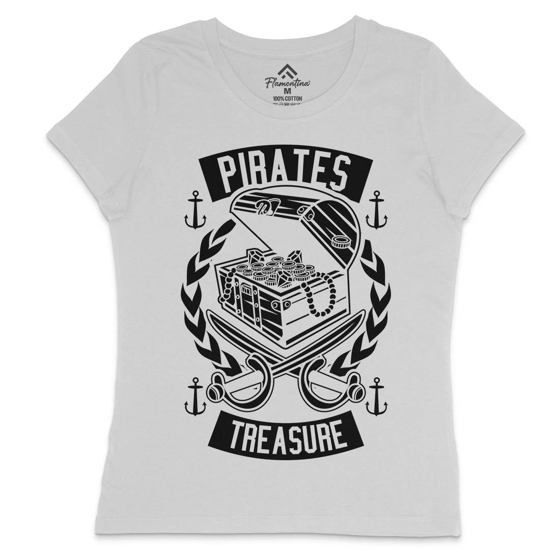 Pirates Treasure Womens Crew Neck T-Shirt Navy B600