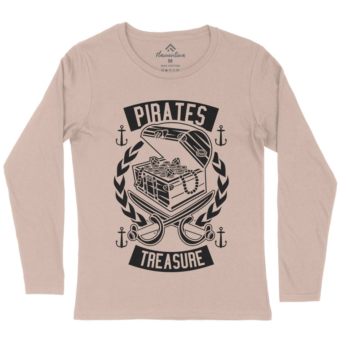 Pirates Treasure Womens Long Sleeve T-Shirt Navy B600