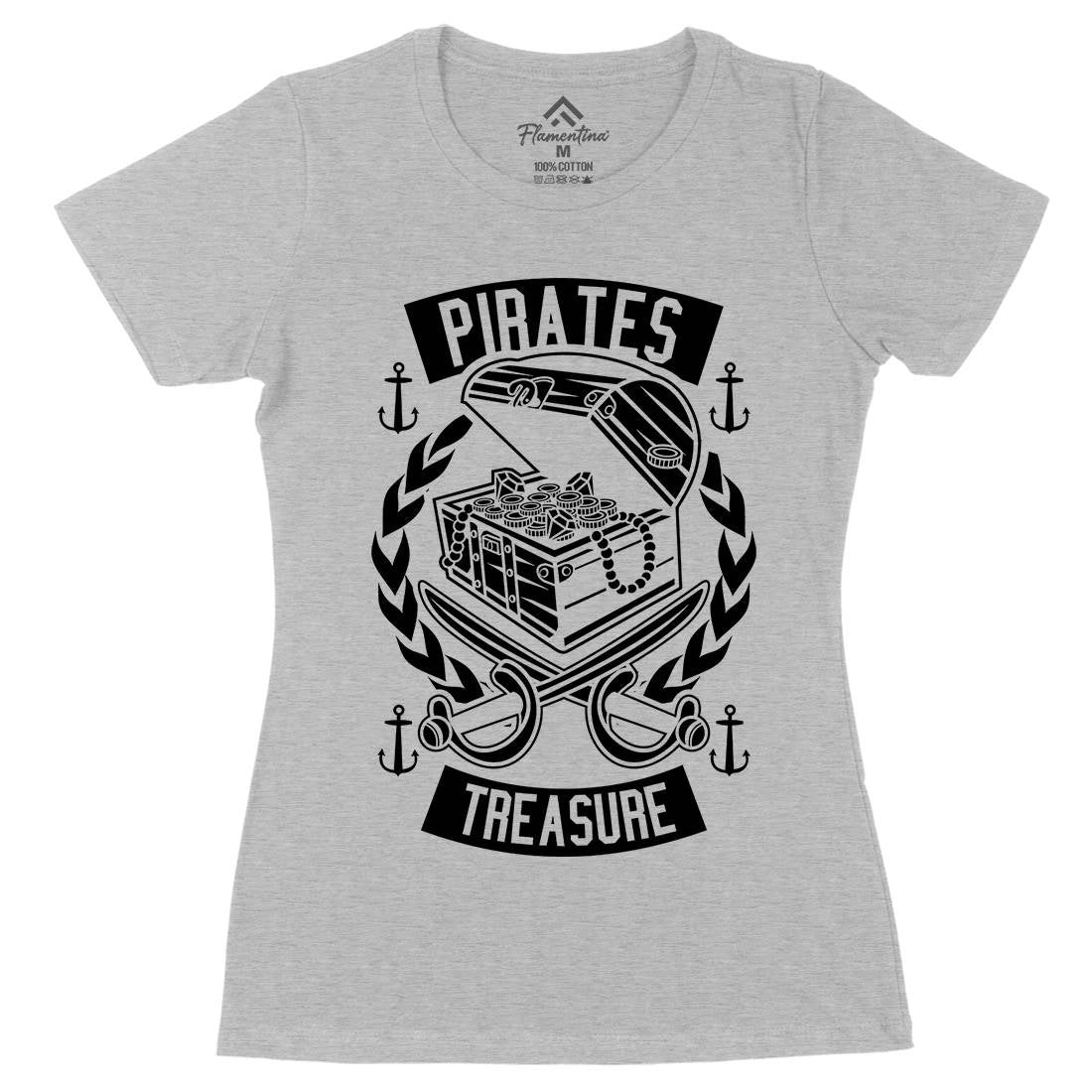 Pirates Treasure Womens Organic Crew Neck T-Shirt Navy B600
