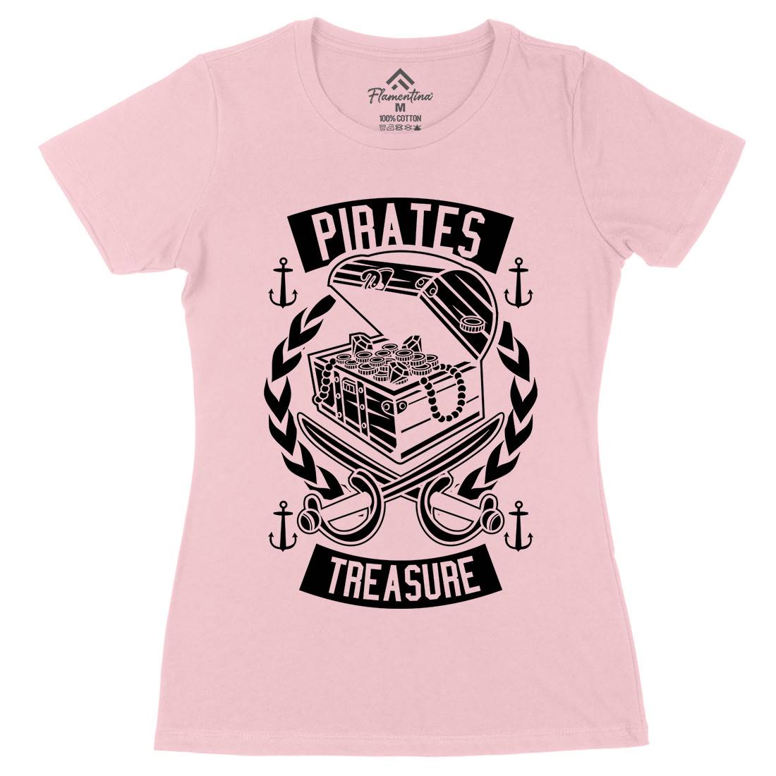 Pirates Treasure Womens Organic Crew Neck T-Shirt Navy B600
