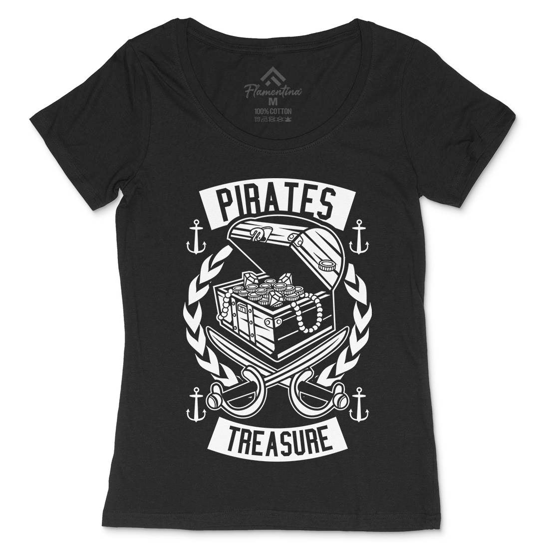 Pirates Treasure Womens Scoop Neck T-Shirt Navy B600