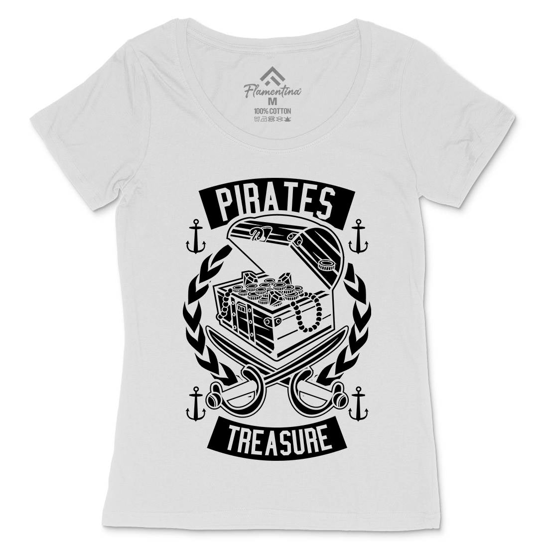 Pirates Treasure Womens Scoop Neck T-Shirt Navy B600