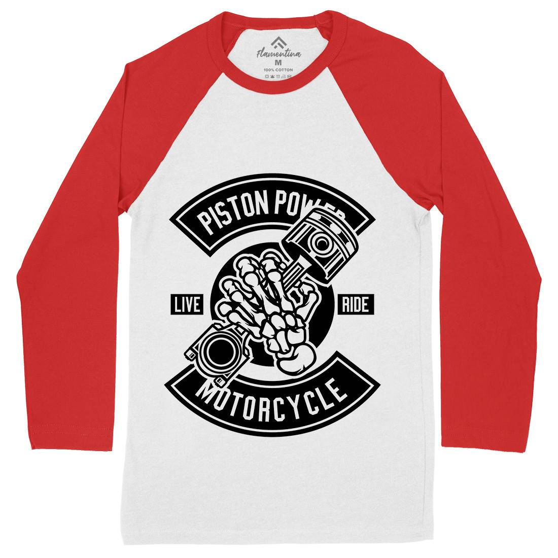 Piston Power Mens Long Sleeve Baseball T-Shirt Motorcycles B601