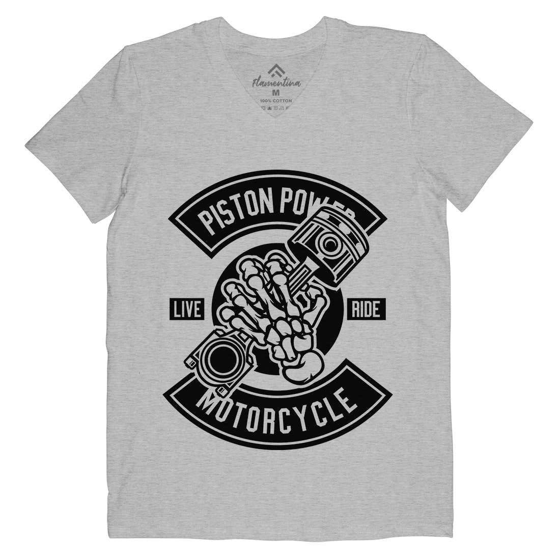 Piston Power Mens Organic V-Neck T-Shirt Motorcycles B601