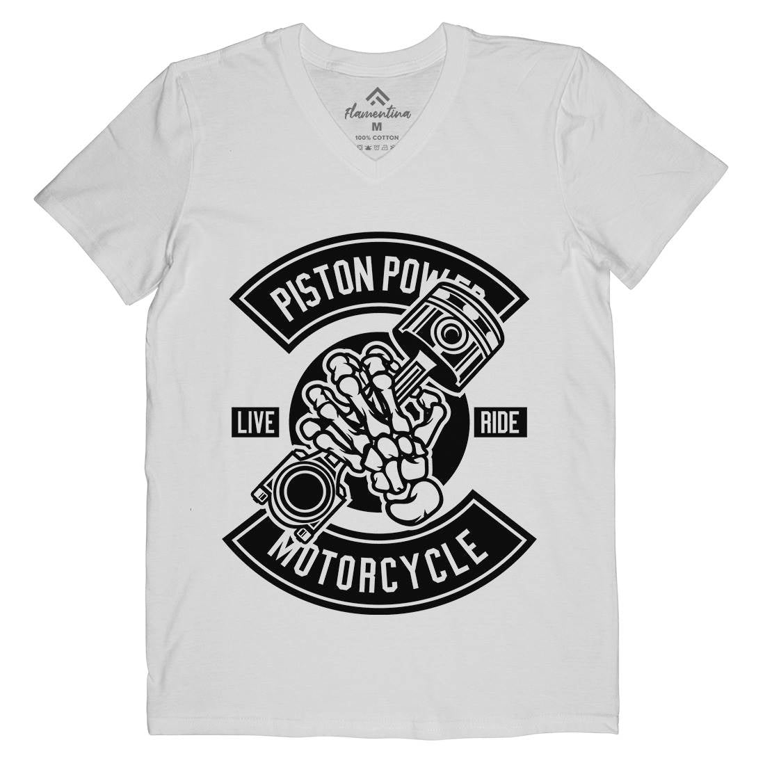 Piston Power Mens Organic V-Neck T-Shirt Motorcycles B601