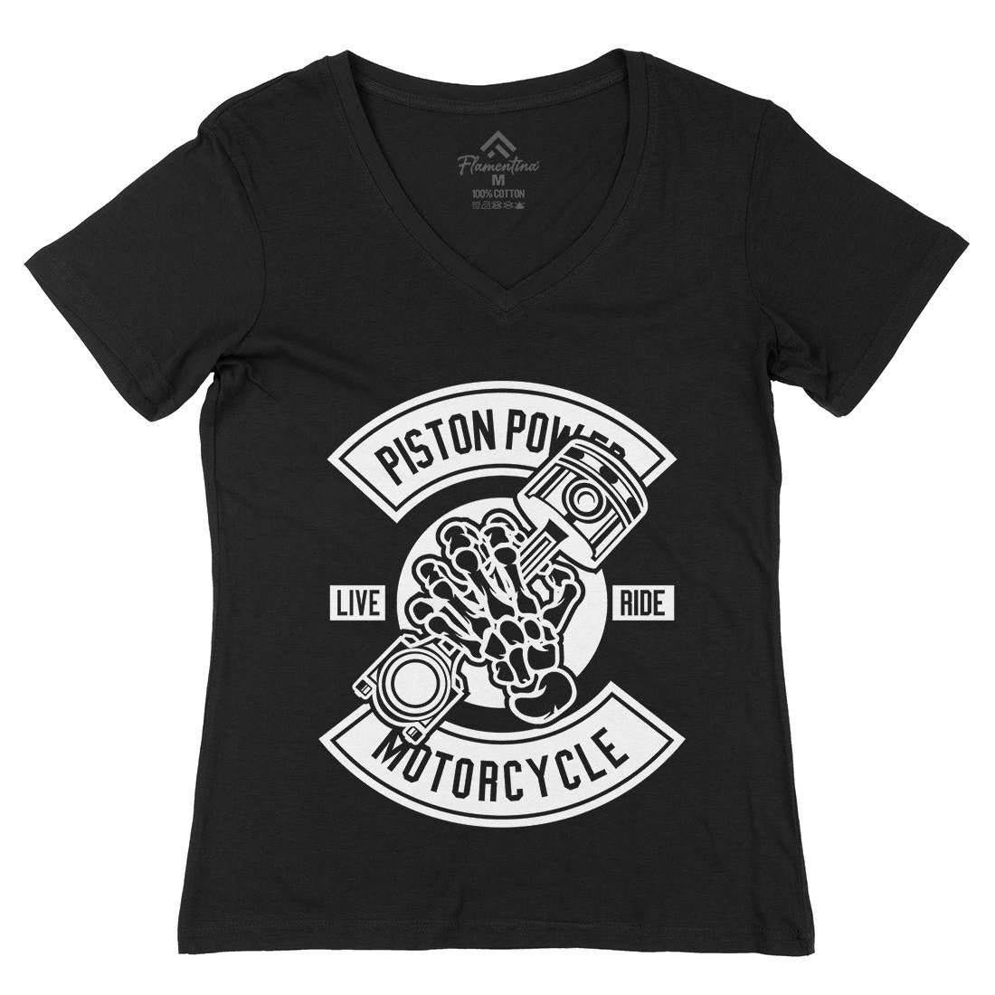 Piston Power Womens Organic V-Neck T-Shirt Motorcycles B601