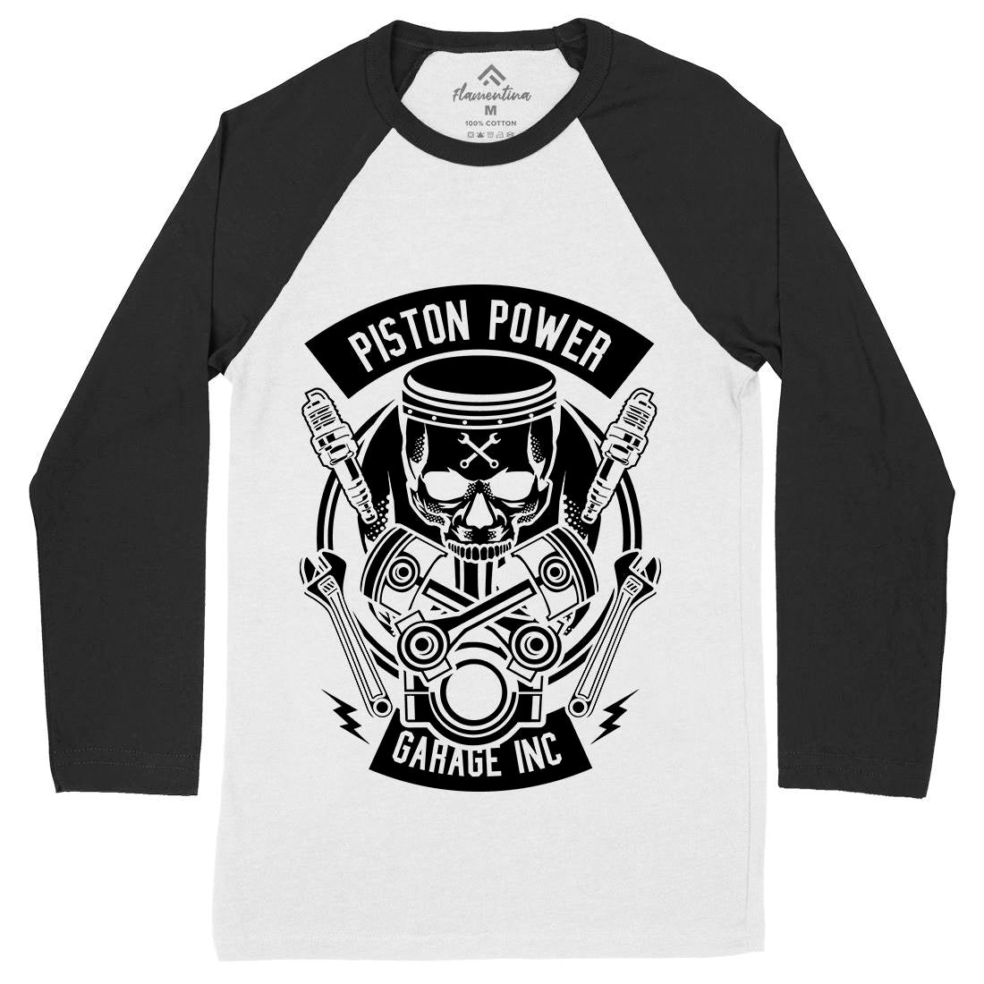 Piston Power Garage Mens Long Sleeve Baseball T-Shirt Motorcycles B602