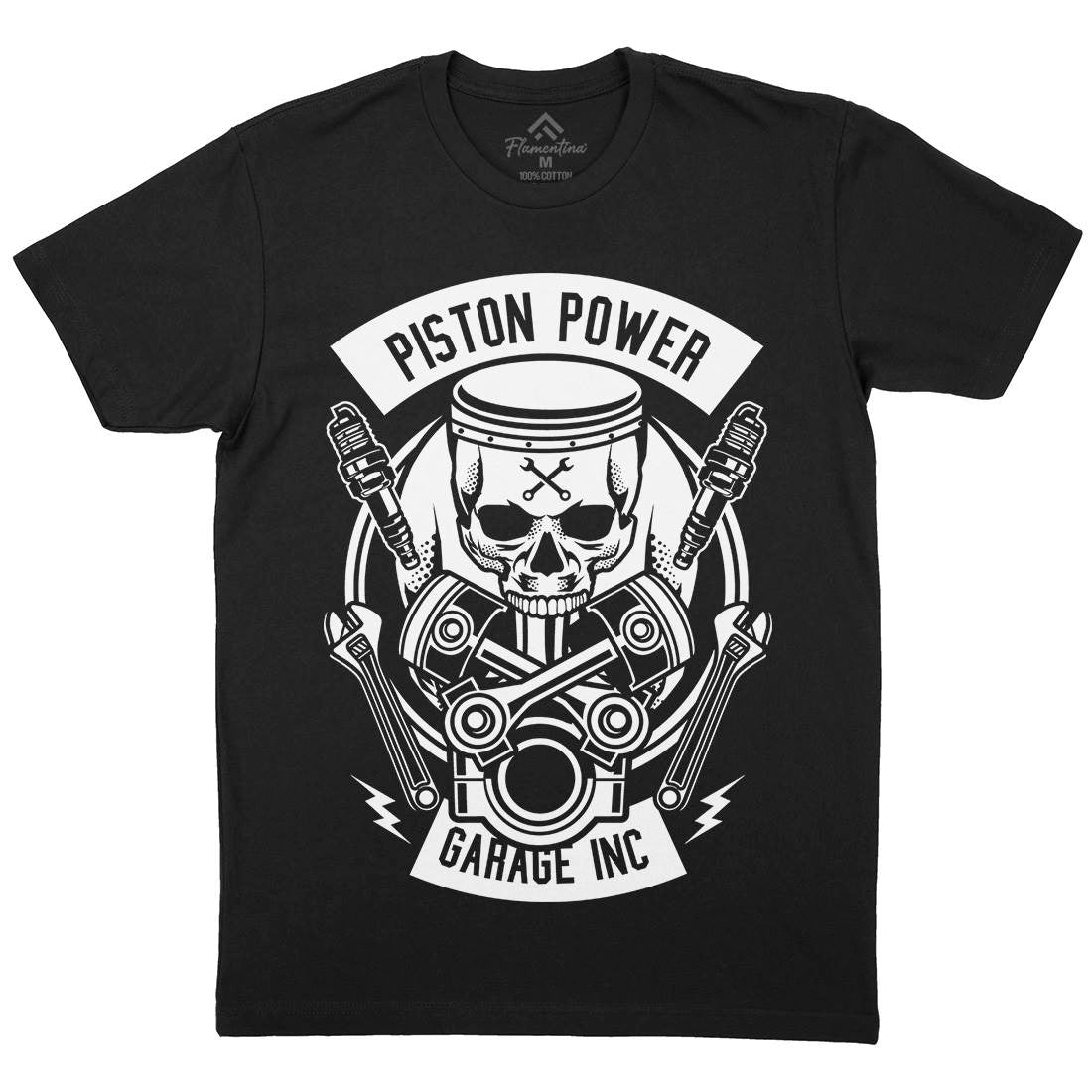 Piston Power Garage Mens Organic Crew Neck T-Shirt Motorcycles B602