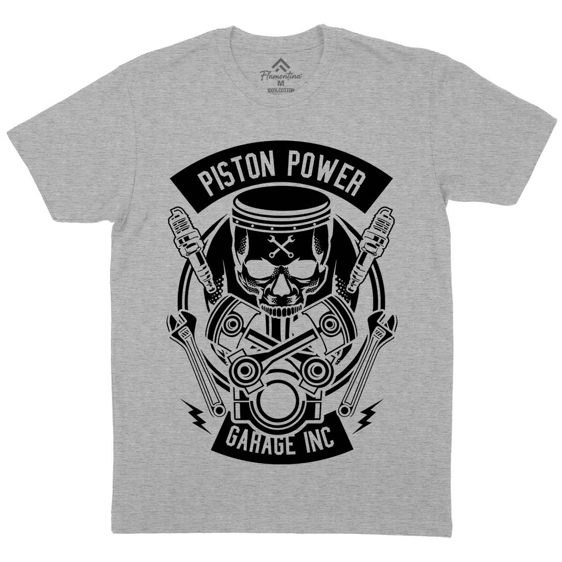 Piston Power Garage Mens Crew Neck T-Shirt Motorcycles B602