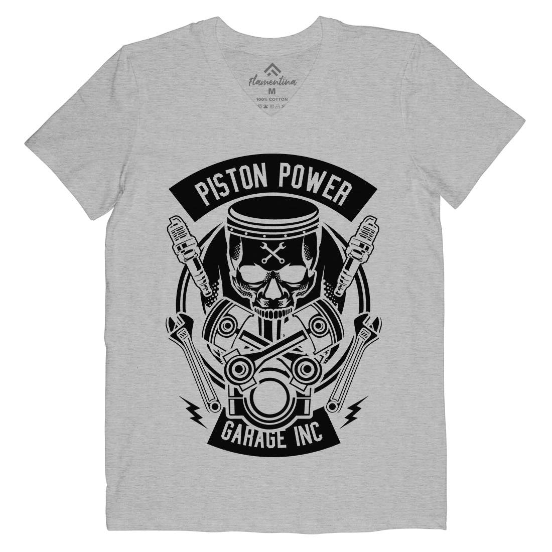 Piston Power Garage Mens V-Neck T-Shirt Motorcycles B602