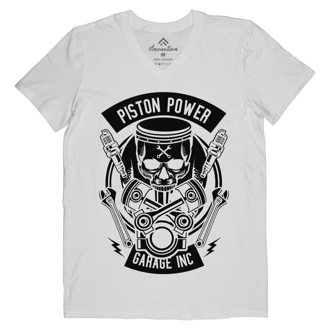 Piston Power Garage Mens V-Neck T-Shirt Motorcycles B602