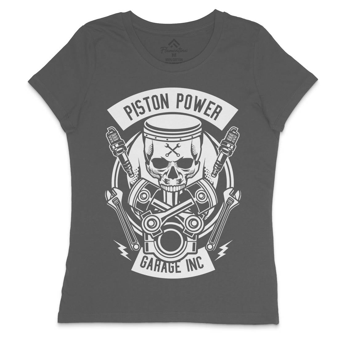 Piston Power Garage Womens Crew Neck T-Shirt Motorcycles B602