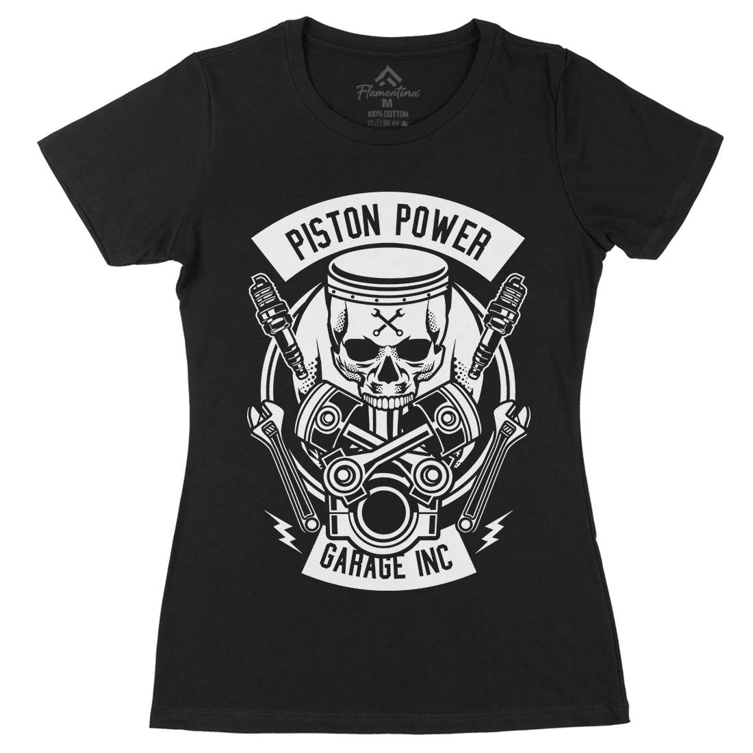 Piston Power Garage Womens Organic Crew Neck T-Shirt Motorcycles B602