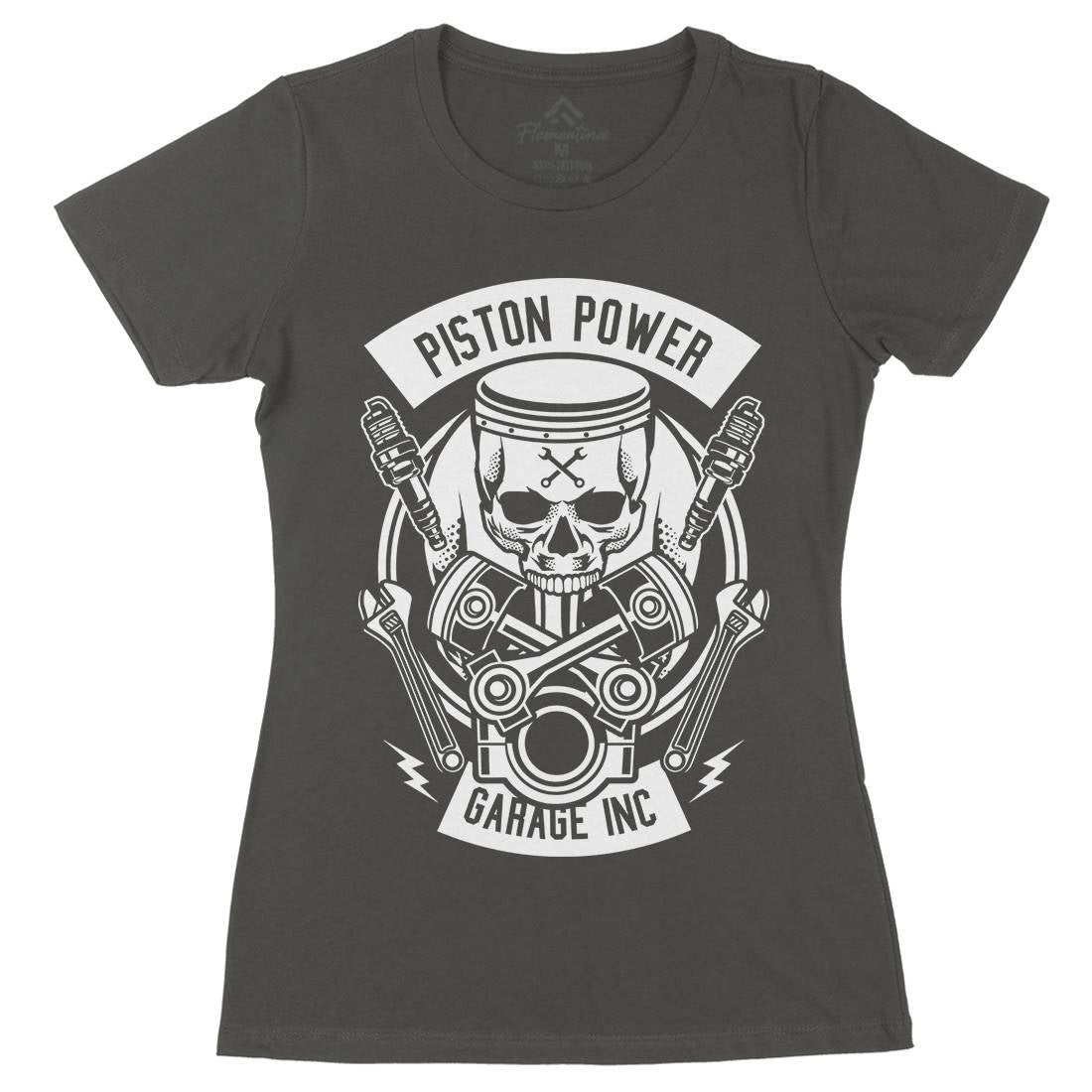 Piston Power Garage Womens Organic Crew Neck T-Shirt Motorcycles B602