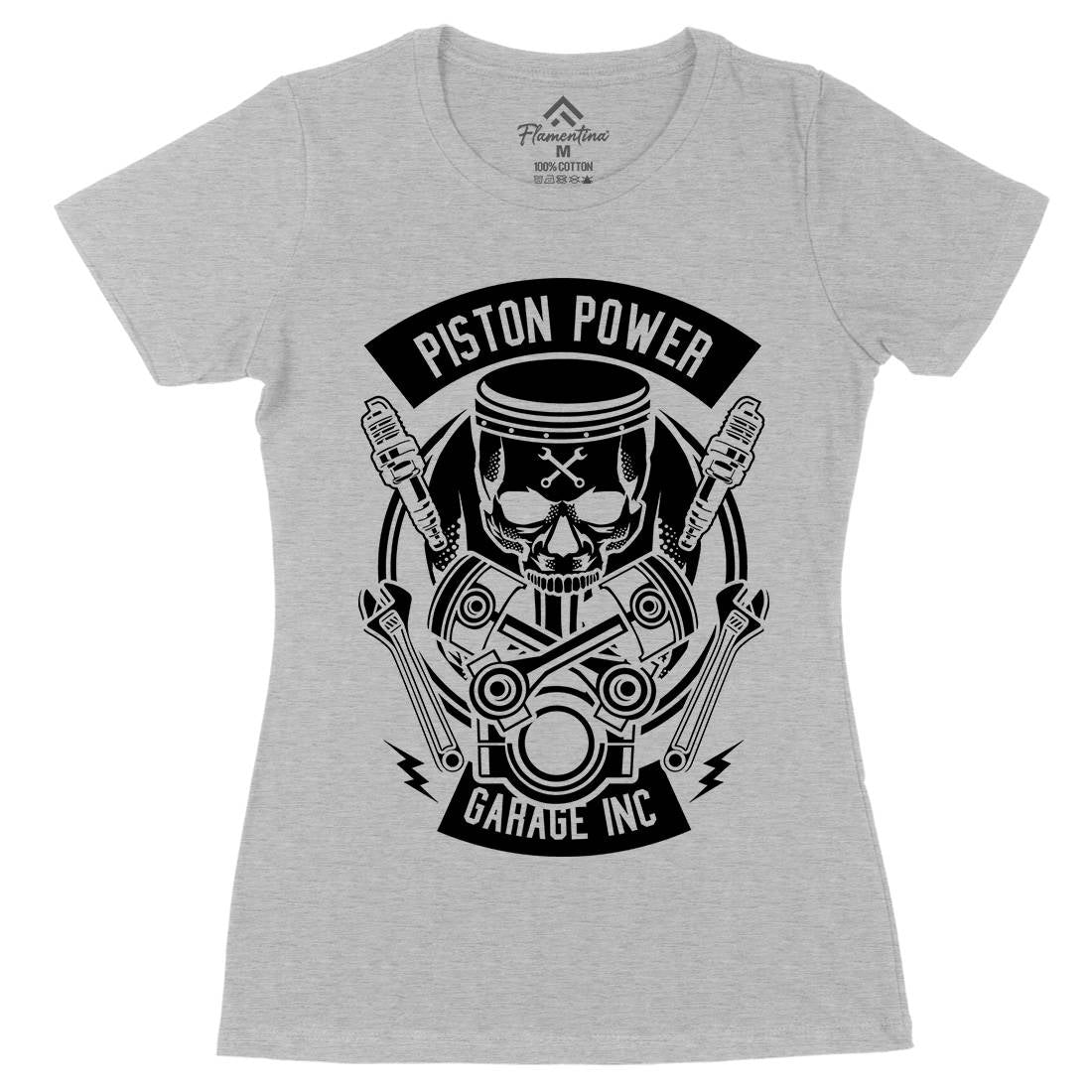 Piston Power Garage Womens Organic Crew Neck T-Shirt Motorcycles B602