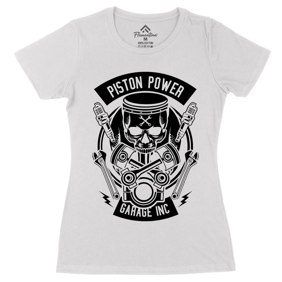 Piston Power Garage Womens Organic Crew Neck T-Shirt Motorcycles B602