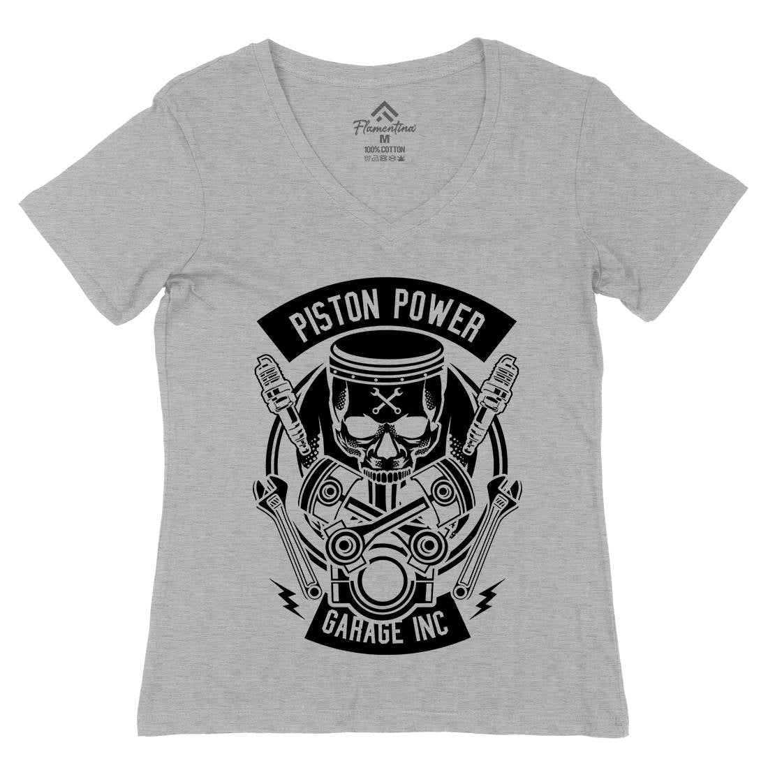 Piston Power Garage Womens Organic V-Neck T-Shirt Motorcycles B602