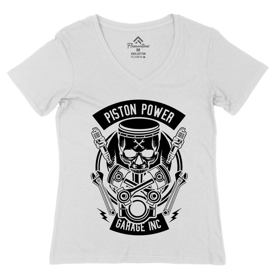 Piston Power Garage Womens Organic V-Neck T-Shirt Motorcycles B602