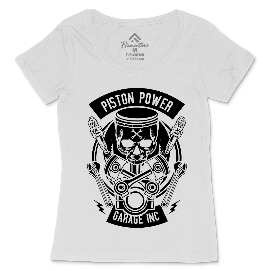Piston Power Garage Womens Scoop Neck T-Shirt Motorcycles B602
