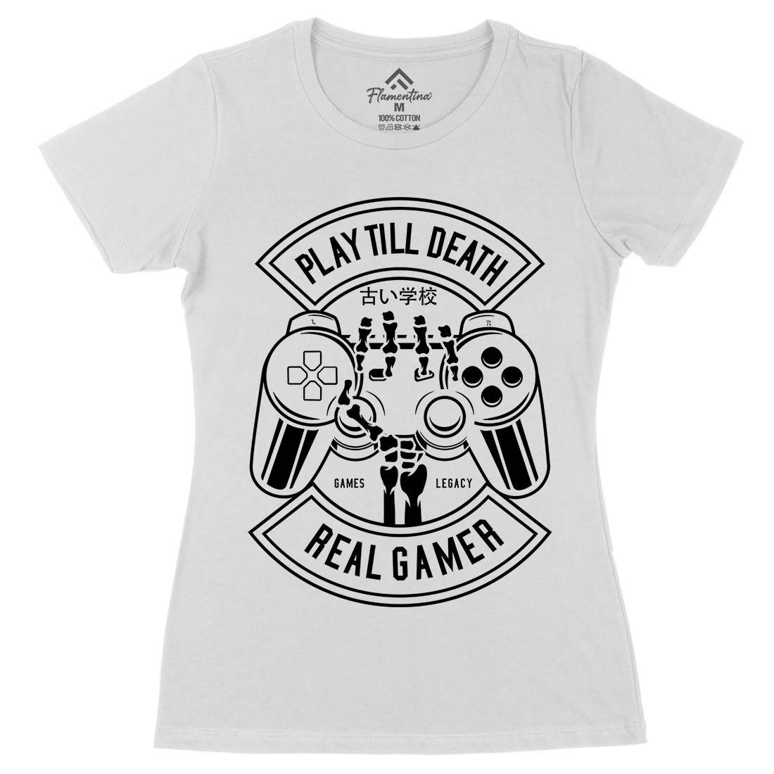 Play Till Death Womens Organic Crew Neck T-Shirt Geek B603