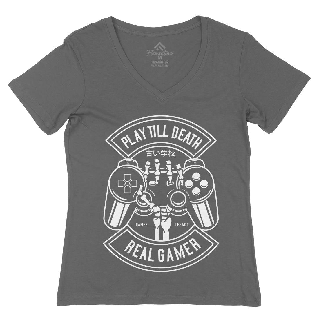 Play Till Death Womens Organic V-Neck T-Shirt Geek B603