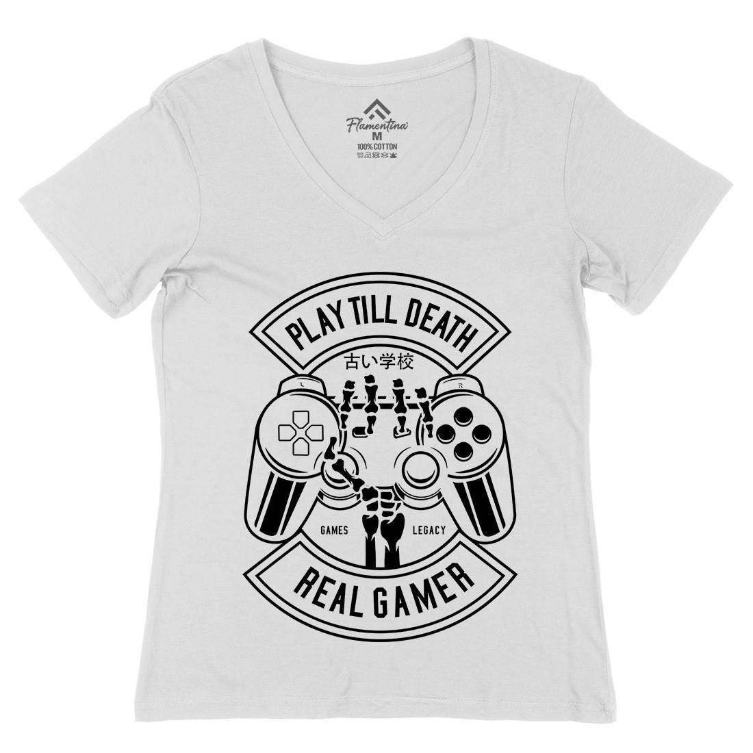 Play Till Death Womens Organic V-Neck T-Shirt Geek B603
