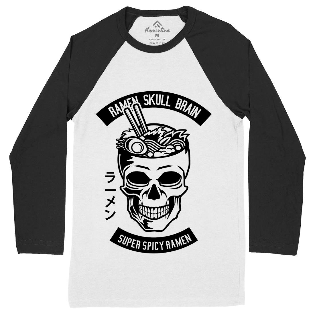 Ramen Skull Brain Mens Long Sleeve Baseball T-Shirt Food B607
