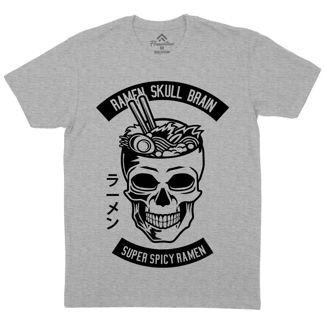 Ramen Skull Brain Mens Organic Crew Neck T-Shirt Food B607