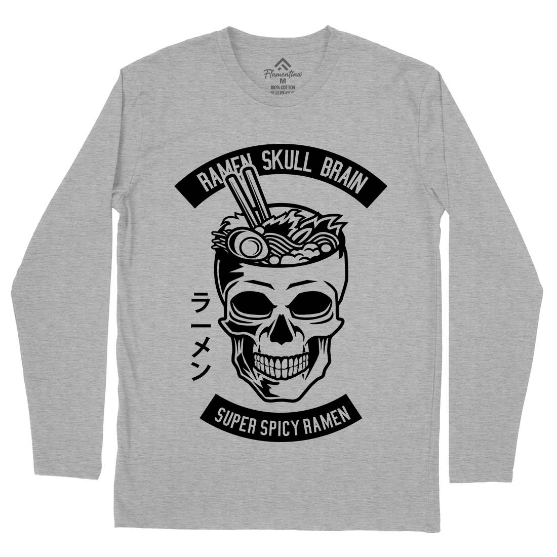 Ramen Skull Brain Mens Long Sleeve T-Shirt Food B607