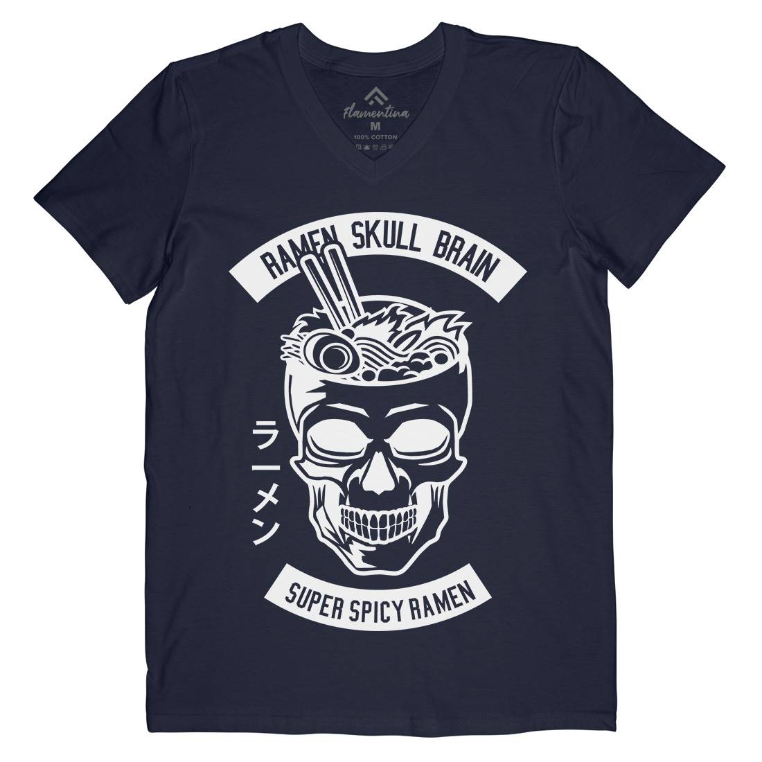 Ramen Skull Brain Mens Organic V-Neck T-Shirt Food B607