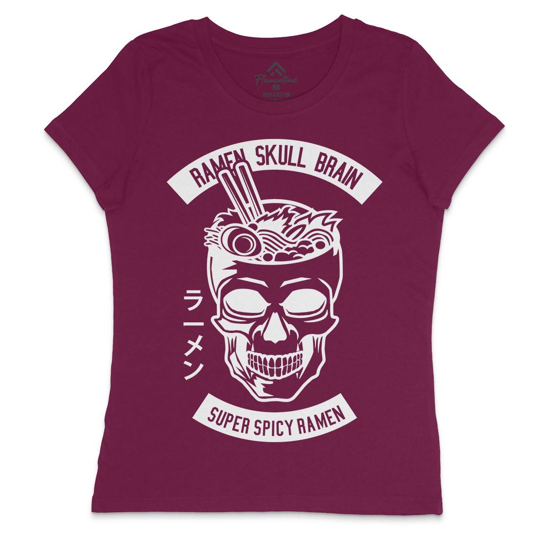 Ramen Skull Brain Womens Crew Neck T-Shirt Food B607