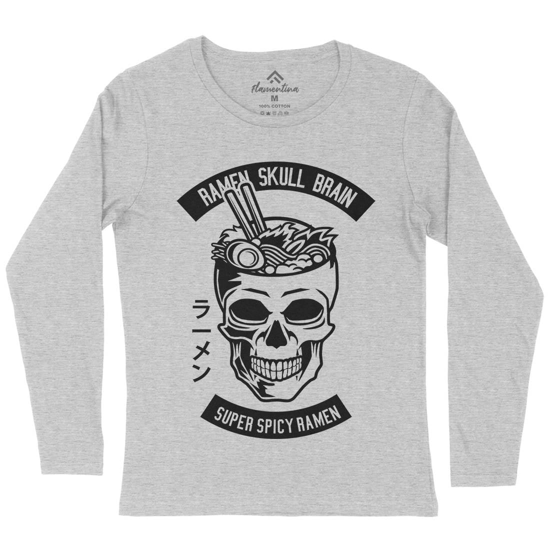 Ramen Skull Brain Womens Long Sleeve T-Shirt Food B607
