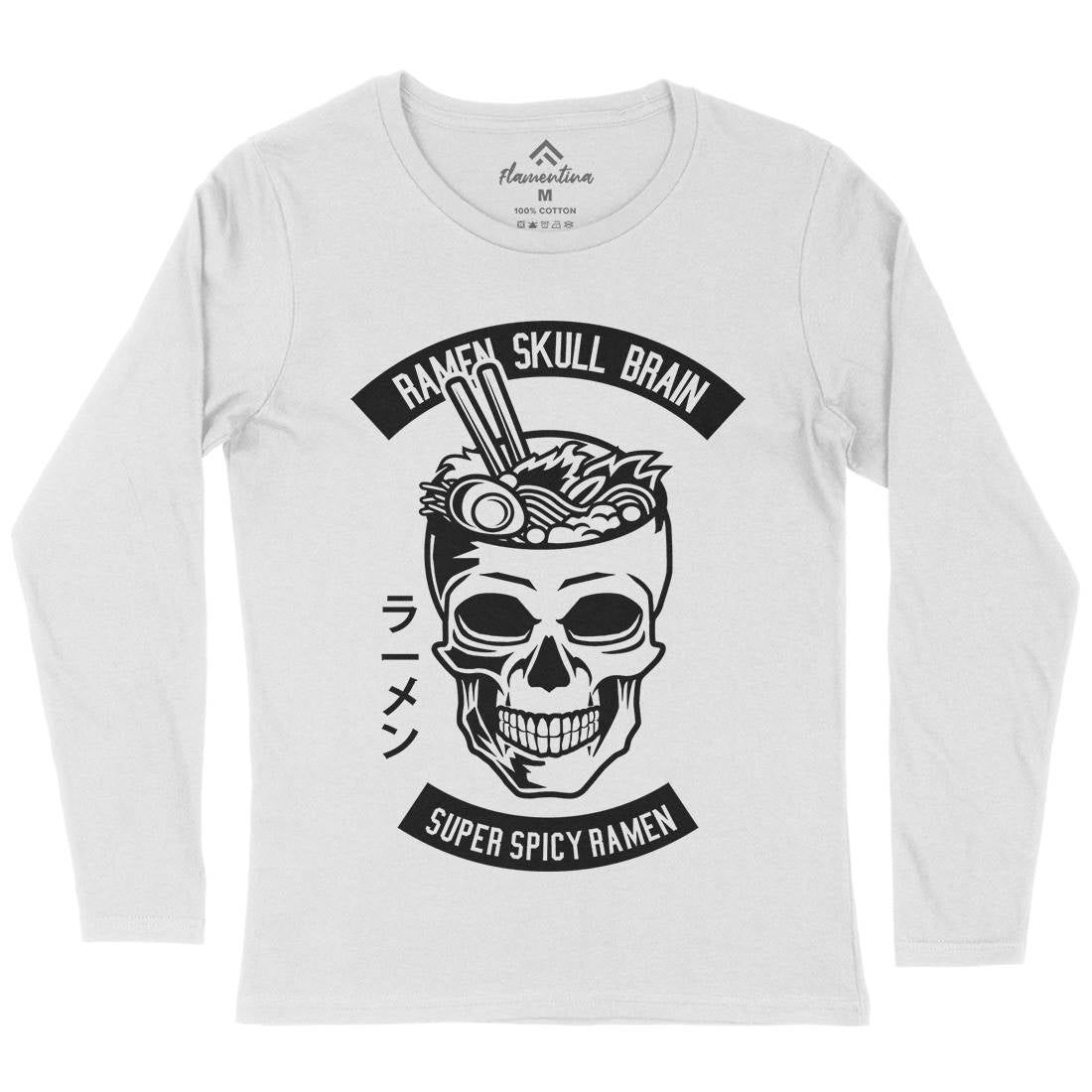 Ramen Skull Brain Womens Long Sleeve T-Shirt Food B607