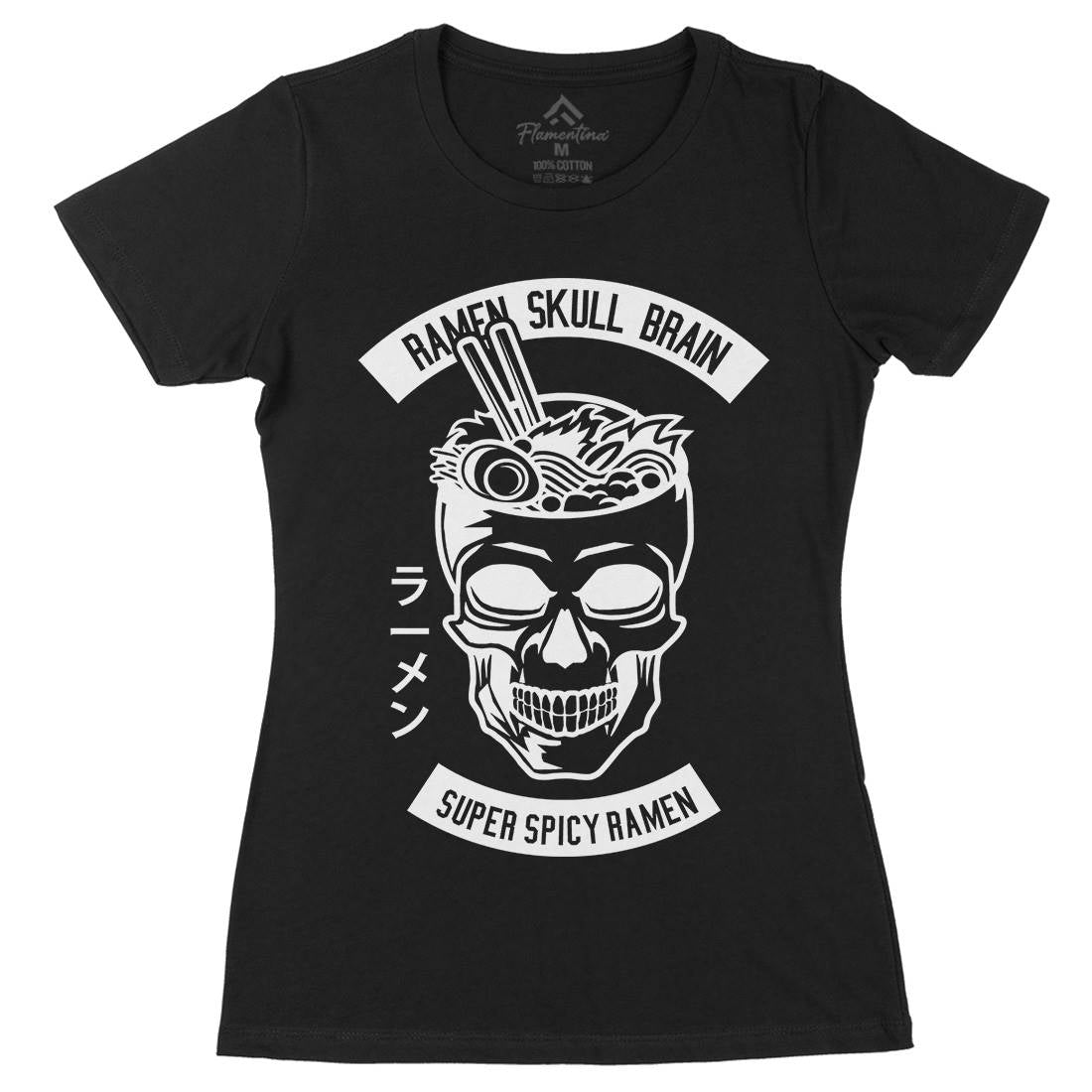 Ramen Skull Brain Womens Organic Crew Neck T-Shirt Food B607