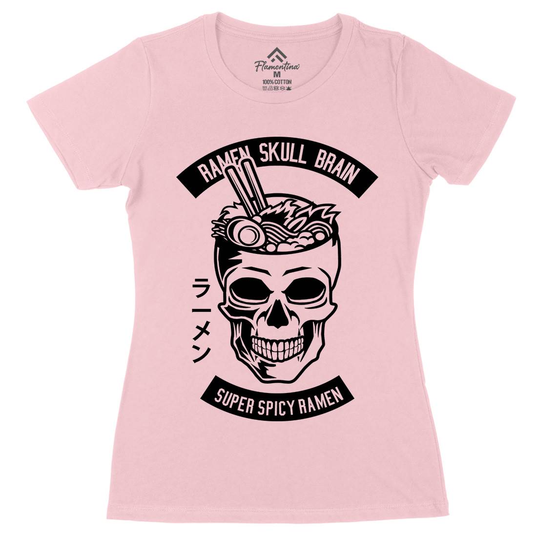 Ramen Skull Brain Womens Organic Crew Neck T-Shirt Food B607