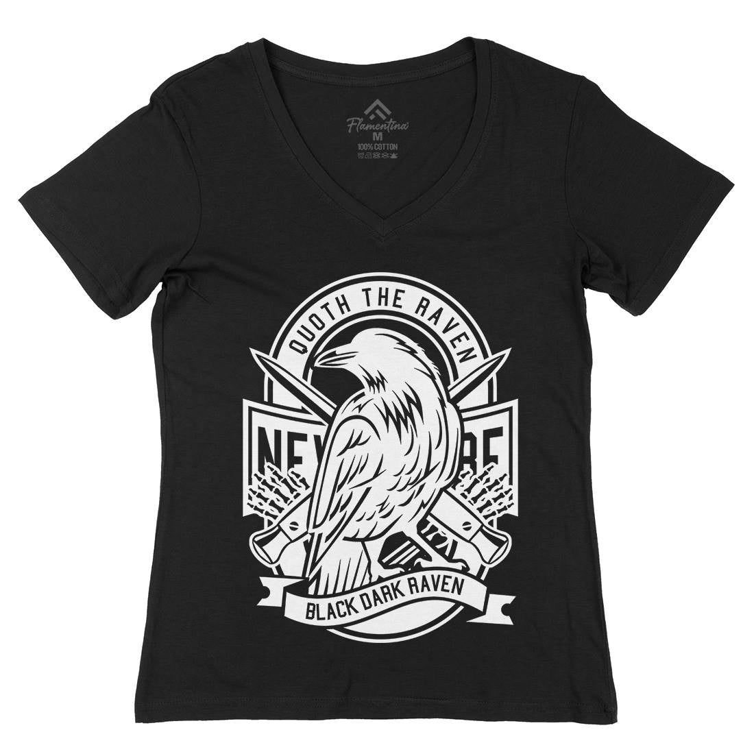 Raven Womens Organic V-Neck T-Shirt Animals B608