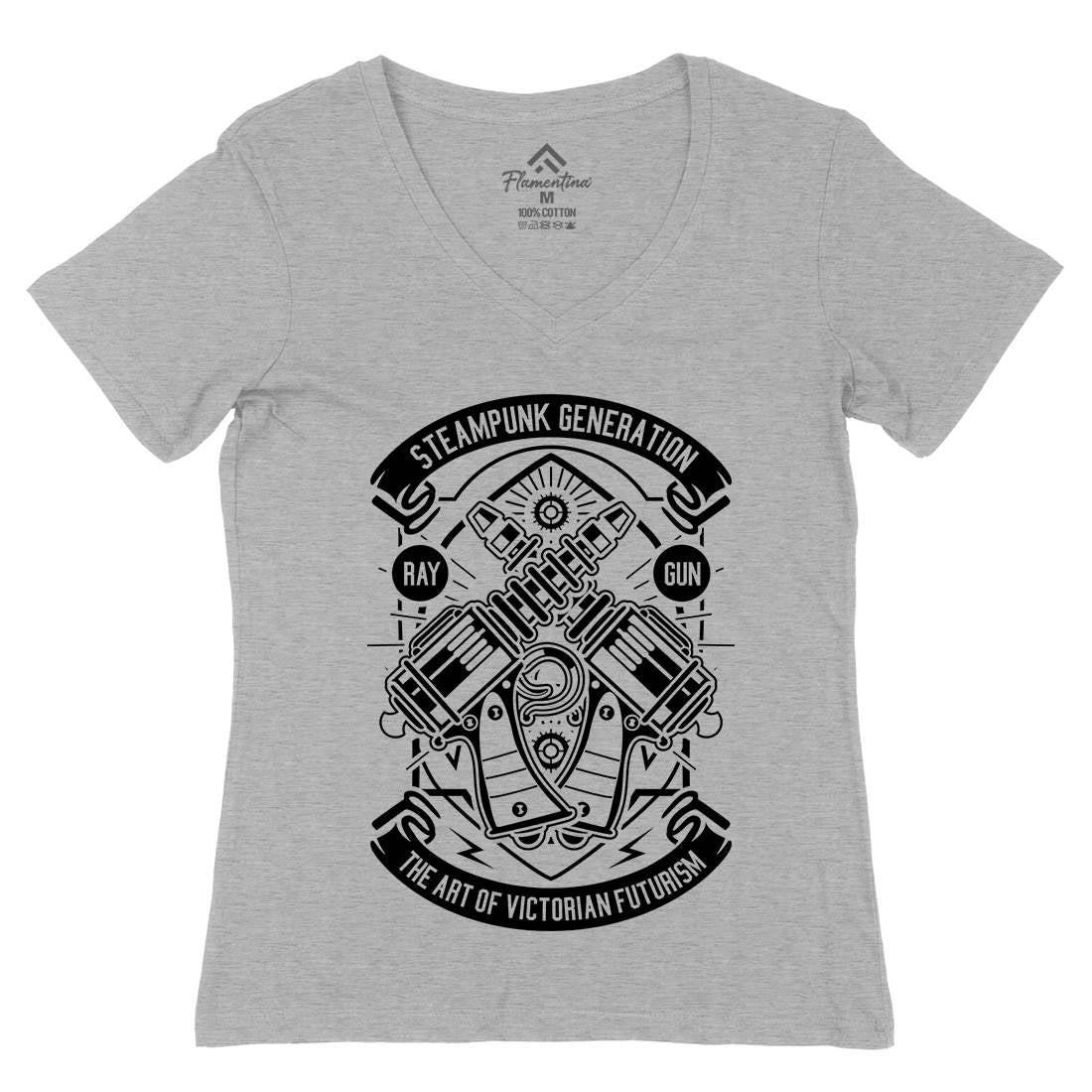 Retro Gun Womens Organic V-Neck T-Shirt Army B609